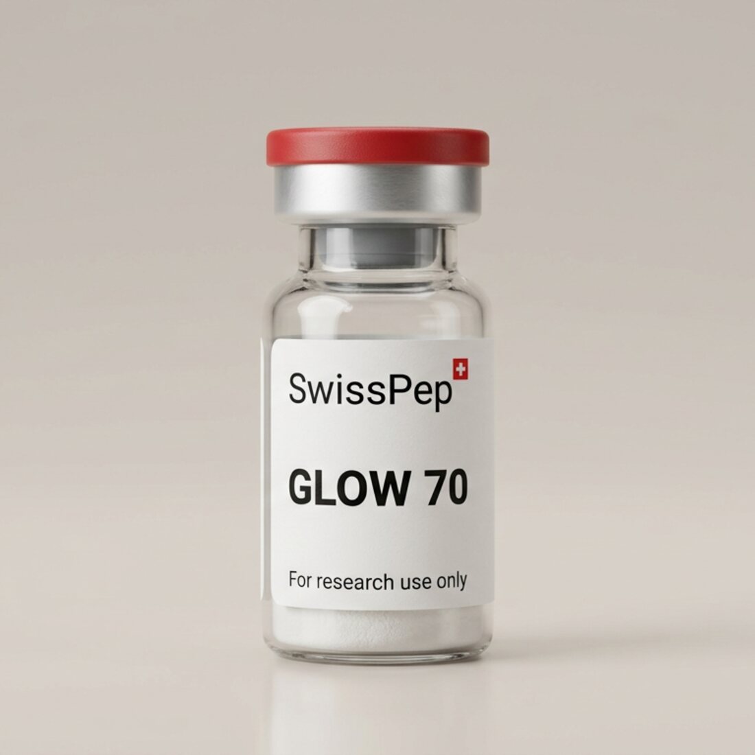 GLOW 70 (BPC-157 + GHK-Cu + TB-500) research peptide vial